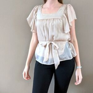 ☘️F21 Light Pink Semi Sheer Tie Back Blouse